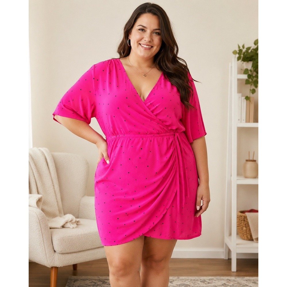 Abercrombie & Fitch Pink Polka Dot Wrap Dress XL Barbie Coquette Cottagecore